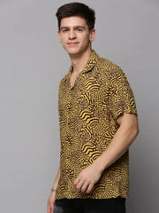 Men Yellow Printed Casual Shirt-RESORTPRINT-3175-Yellow