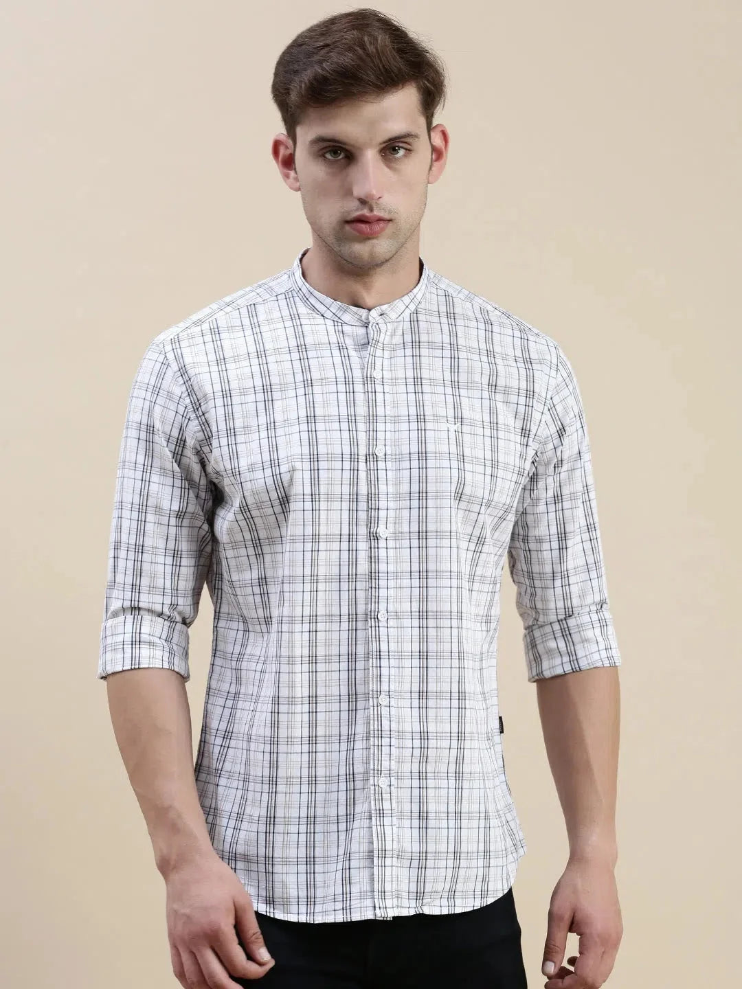 DesiQlo Men's White Checked Cotton Shirt | Casual Mens Shirt