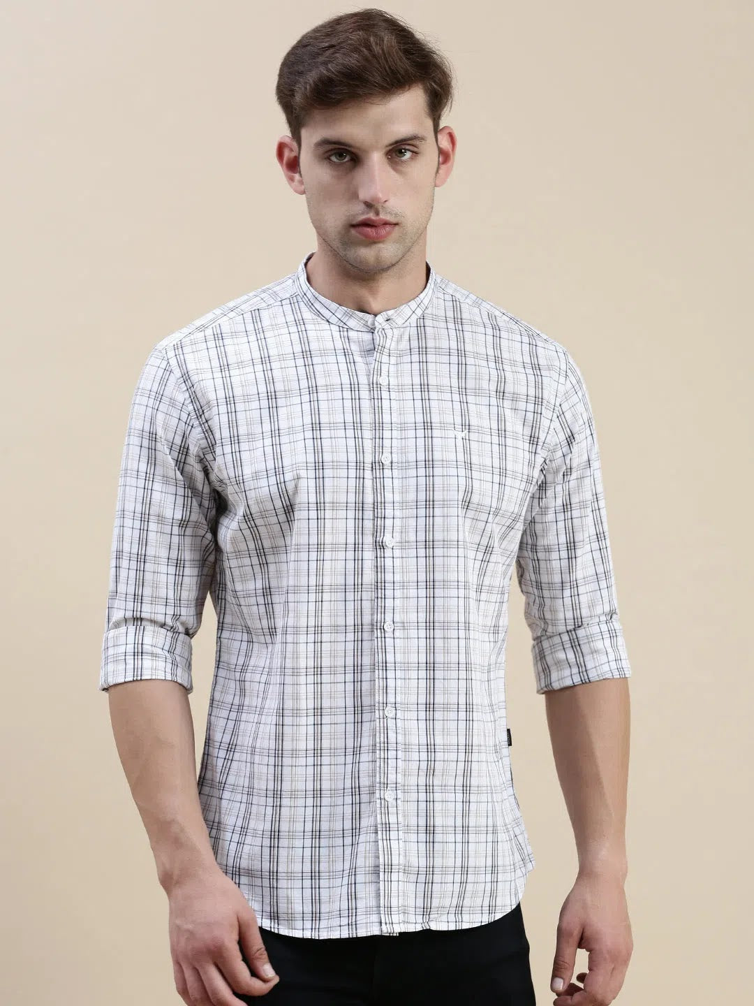 DesiQlo Men's White Checked Cotton Shirt | Casual Mens Shirt