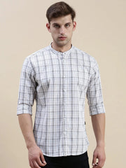 Men White Checked Casual Shirt-LAVINIA-0827-Offwhite