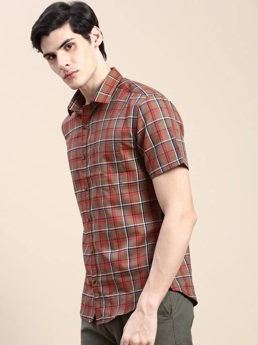 Stylish Brown Checked Mens Shirt - Cotton Casual Shirt | DesiQlo