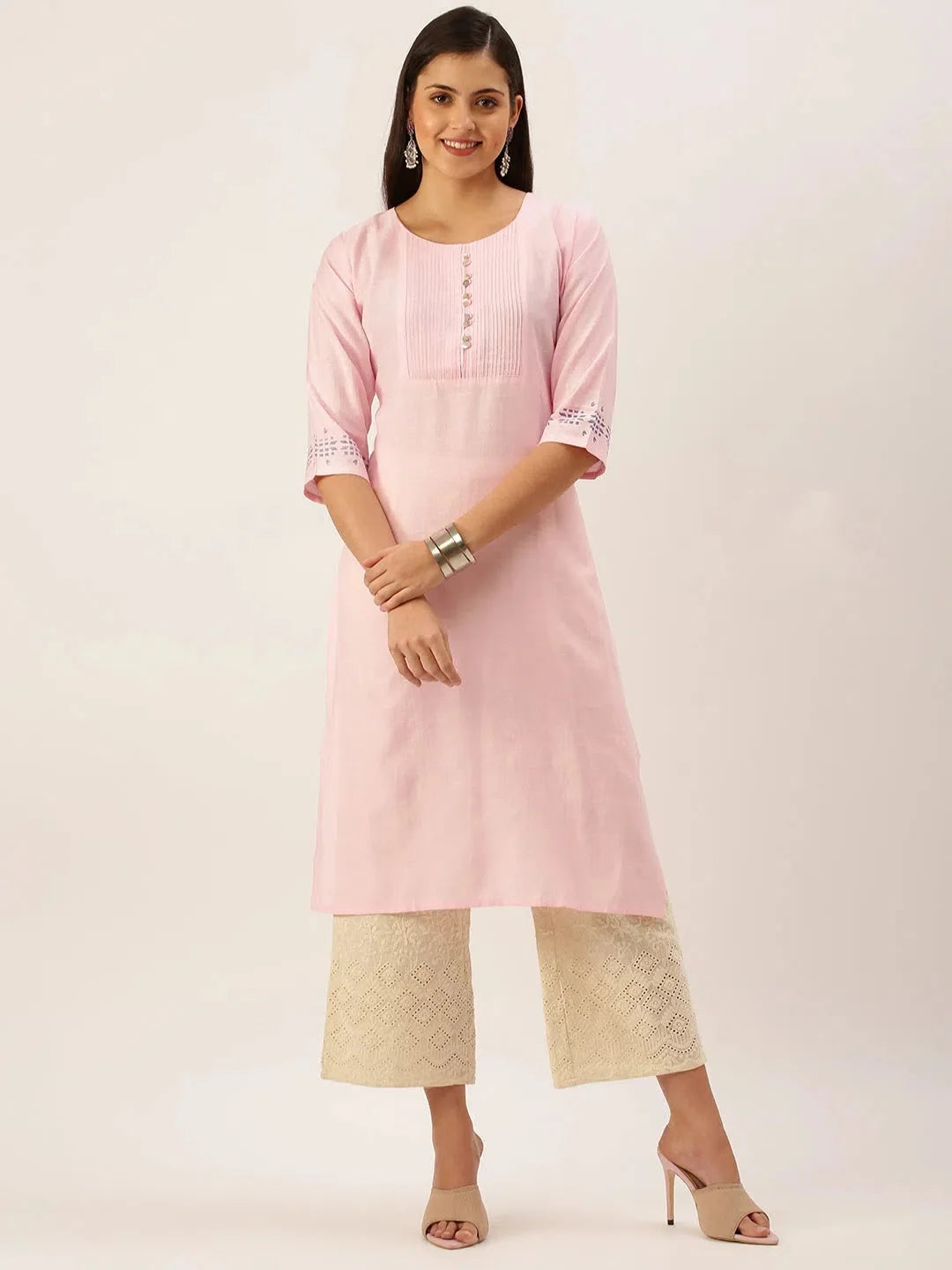 Solid Pink Indian Kurta Ladies - Cotton Comfort | DesiQlo