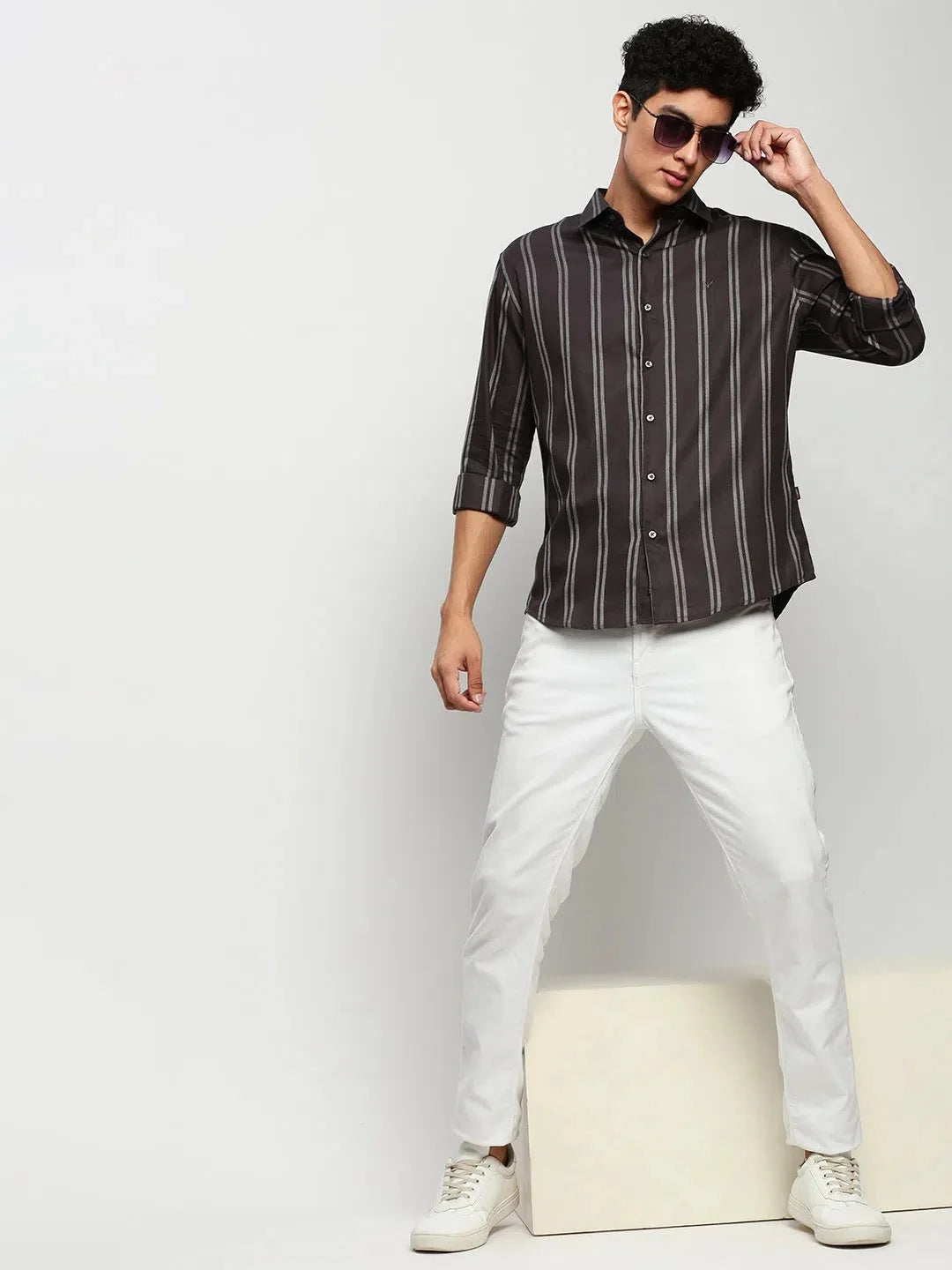 Grey Striped Cotton Mens Shirt | Casual Shirts for Men DesiQlo