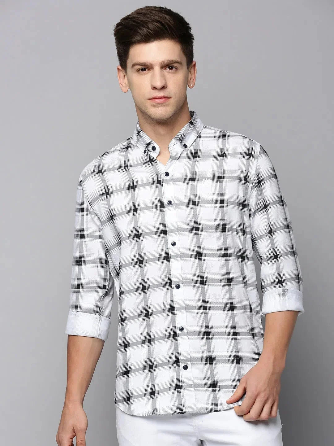 Men's White Checked Cotton Shirt | Casual & Stylish