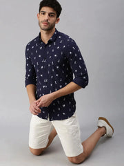 Men Navy Blue Printed Casual Shirt-STANDARDPRINT-1308-Navyblue