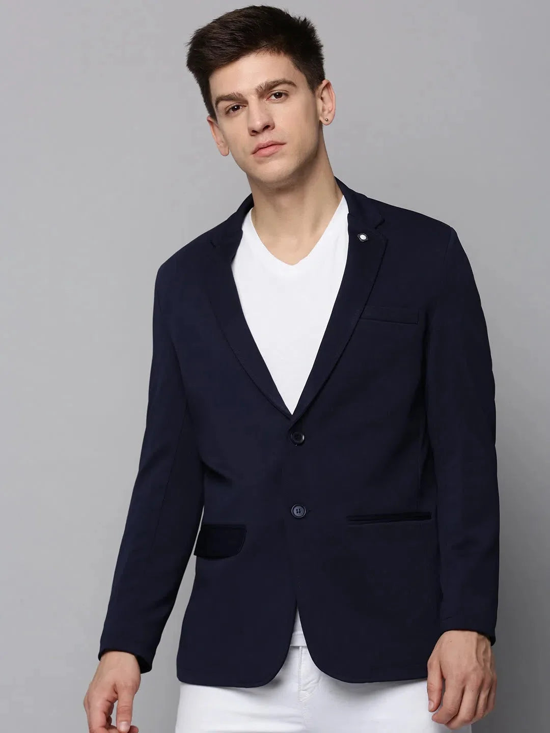 Navy Blue Cotton Nehru Jacket | Men's Ethnic Wear - DesiQlo