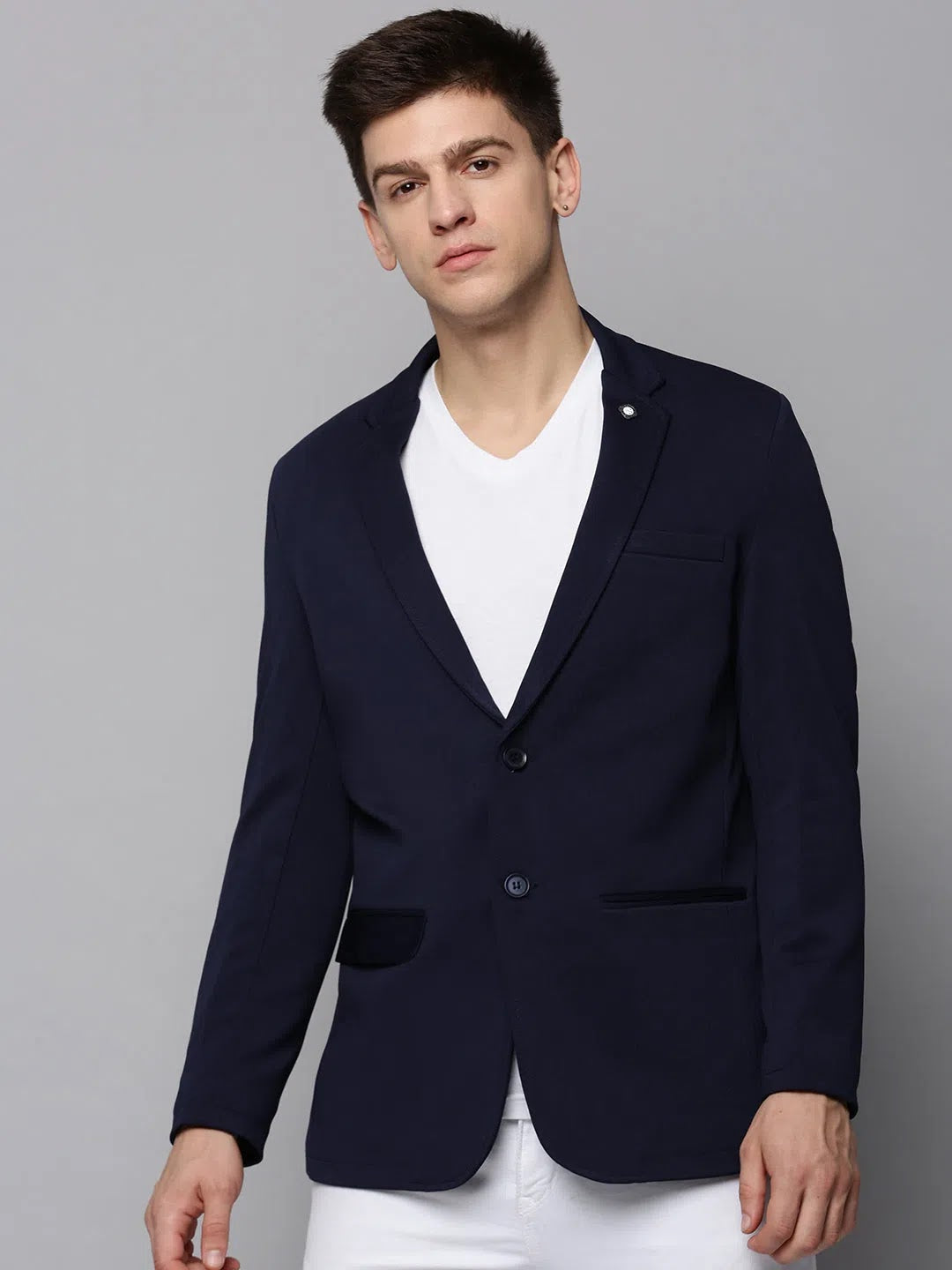 Navy Blue Cotton Nehru Jacket | Men's Ethnic Wear - DesiQlo