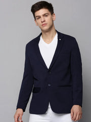 Men Navy Solid Blazer-EXES-3003-Navyblue