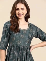 Women's Teal Printed Kurta SetKC-1006-Teal