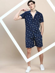 Men Navy Printed Casual Co ord Set-AM-92-13-Navyblue
