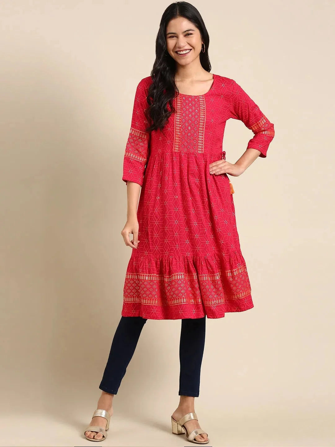 Pink Embroidered Indian Kurta for Women - DesiQlo Cotton Kurti