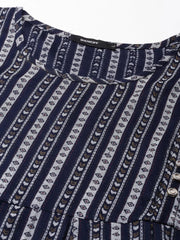 Women's Navy Blue Printed Anarkali Kurta-KG-581-Navyblue