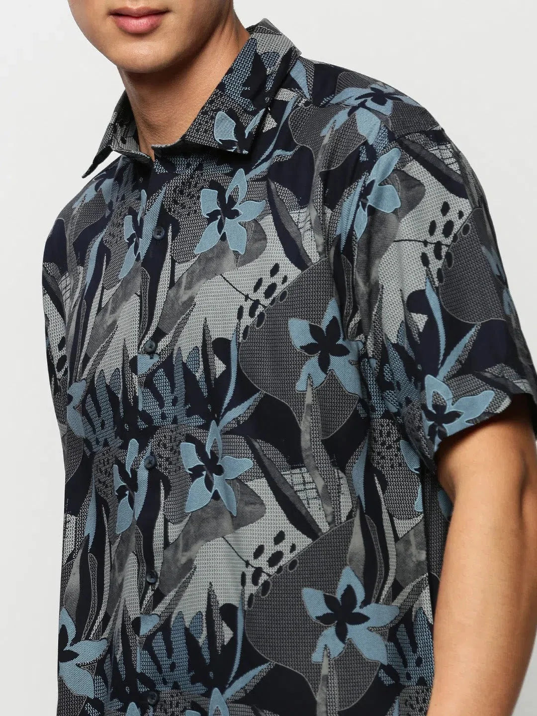 Men's Navy Floral Cotton Printed Shirt - DesiQlo Casual Shirt