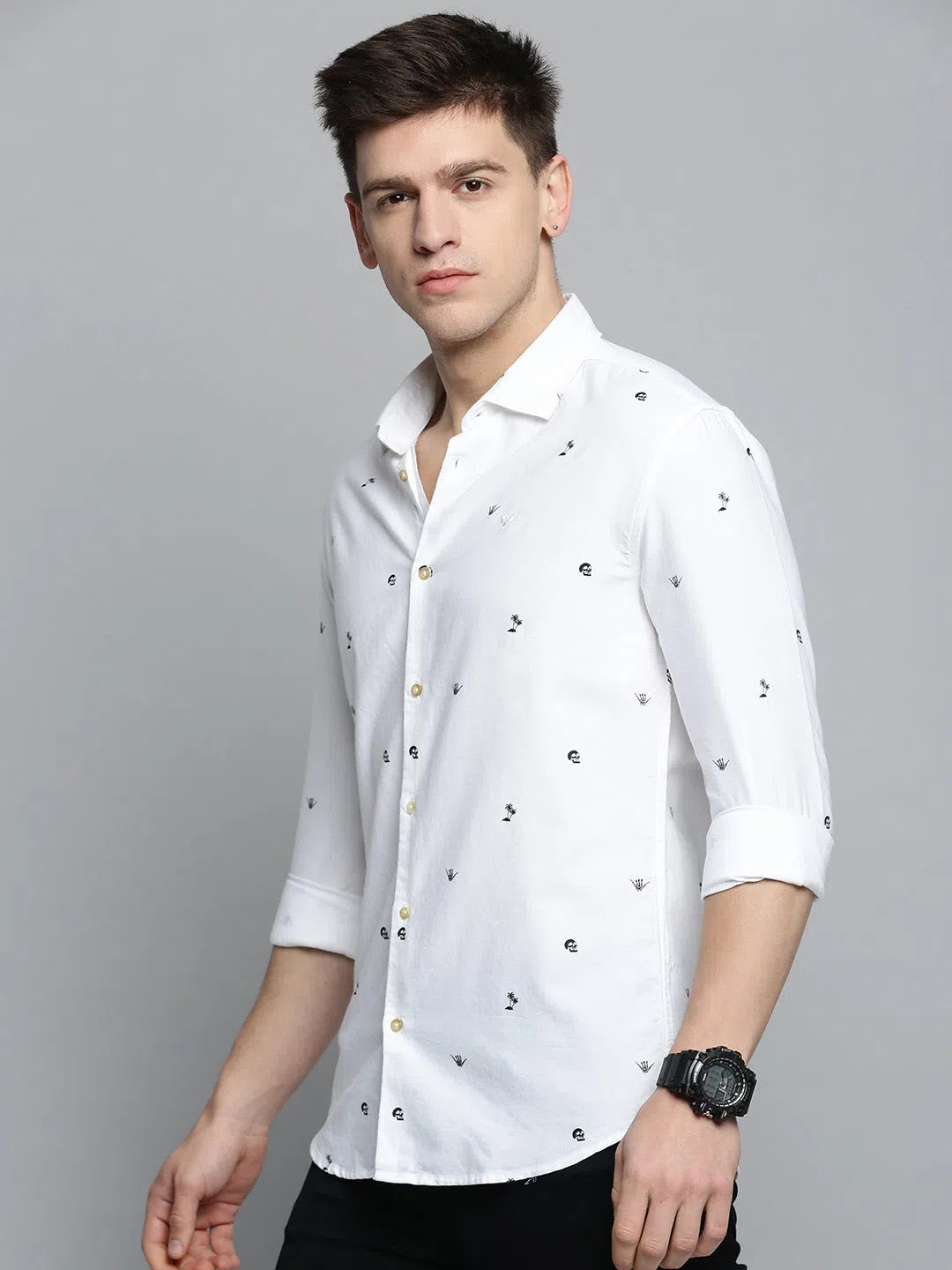 Men's White Printed Cotton Shirt | Casual Style
