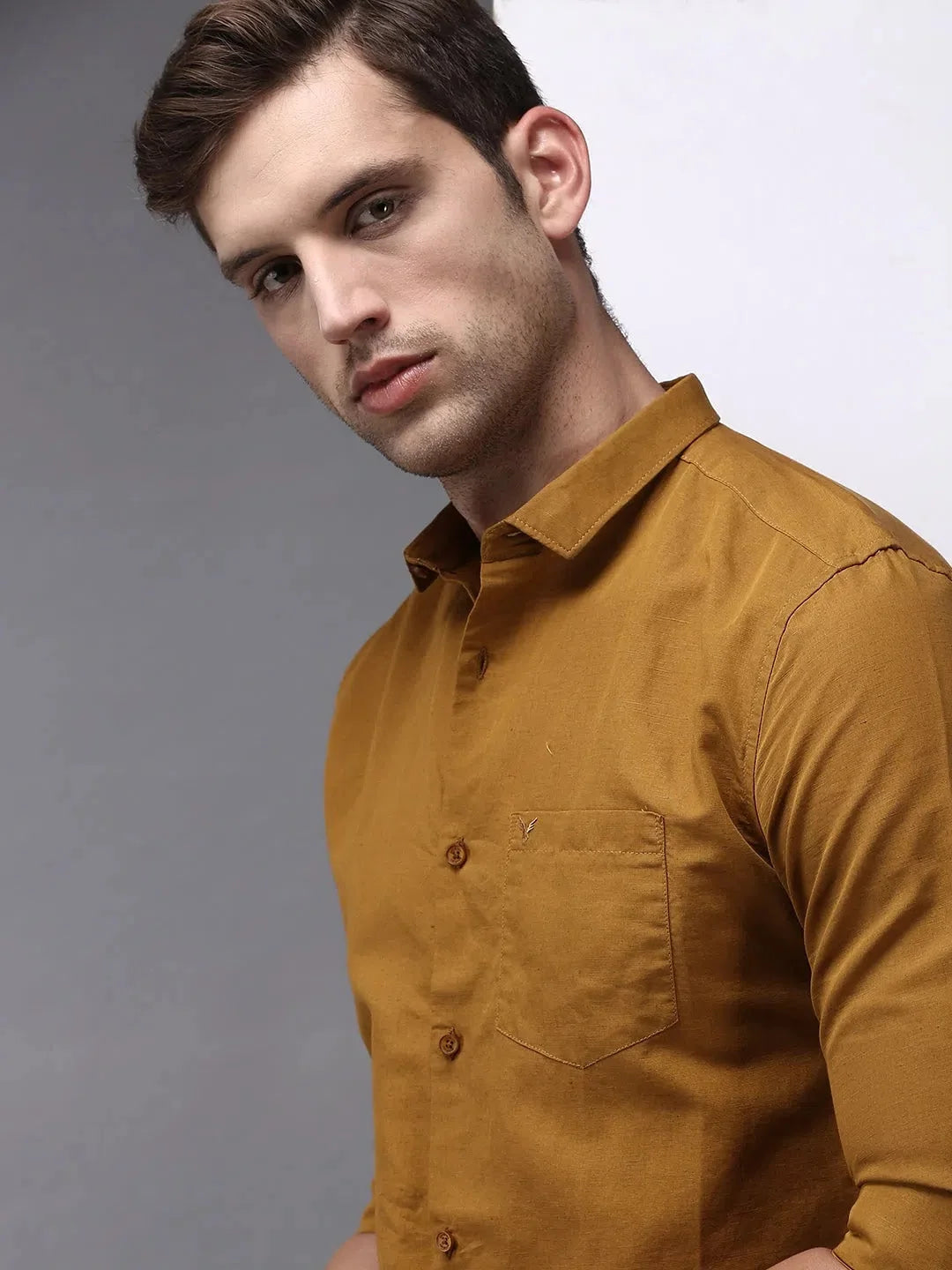 Men's Brown Solid Cotton Shirt - Casual Linen Shirt Style