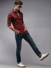 Men Red Checked Casual Shirt-ACHIEVERCHECKS-1195-Red