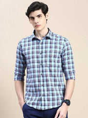 Men Blue Checked Casual Shirt-ALBACHECKS-73-Blue