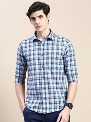 Men Blue Checked Casual Shirt-ALBACHECKS-73-Blue