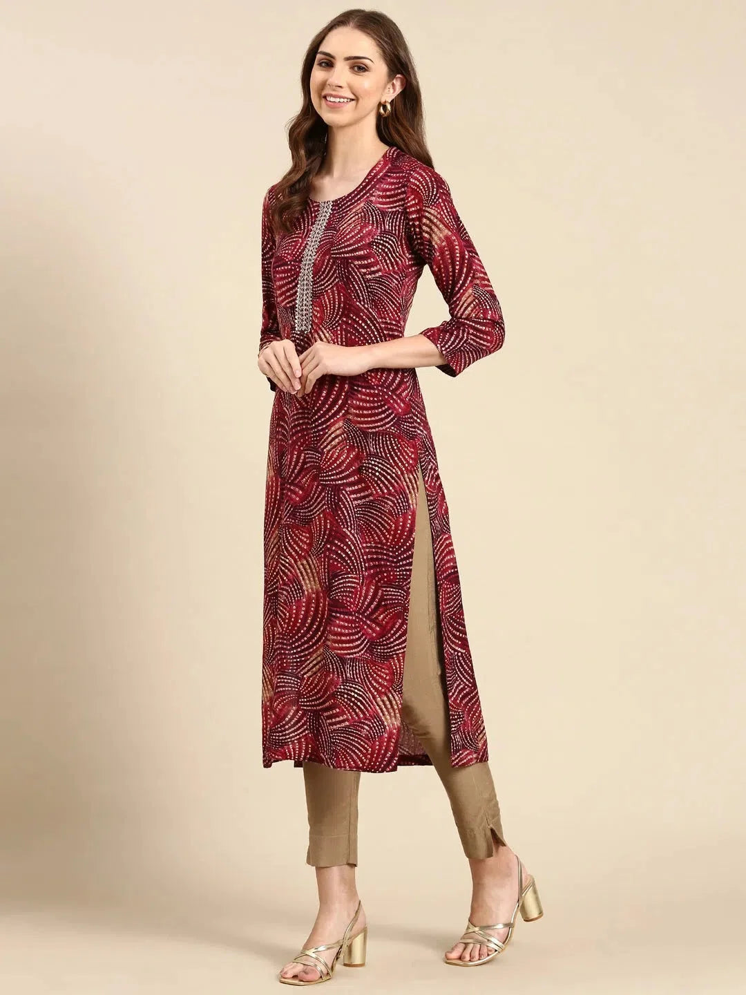 Burgundy Printed Indian Kurta for Women | Cotton Kurtas