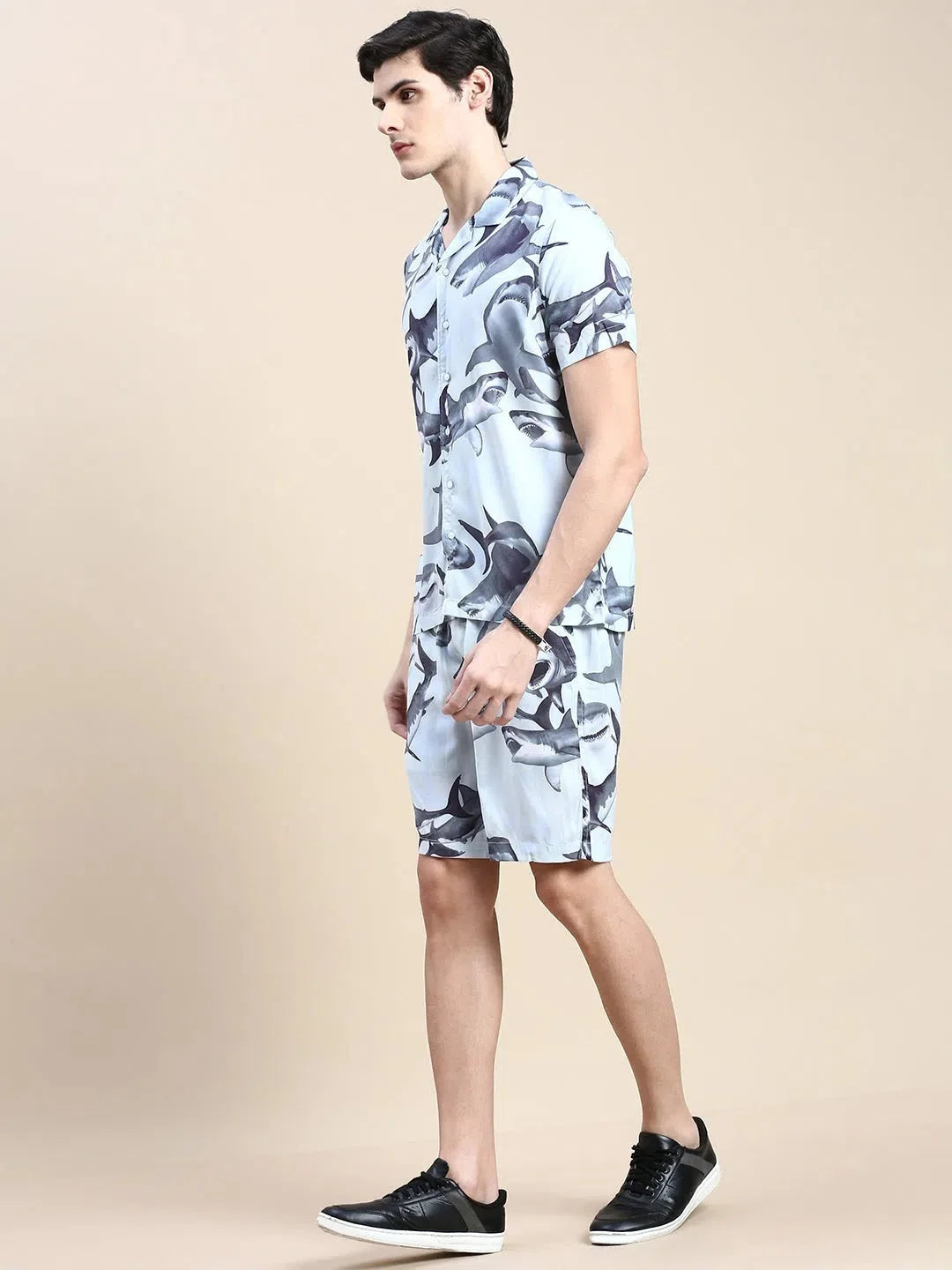 Grey Printed Casual Co Ord Sets Men - Two Piece Cotton Set