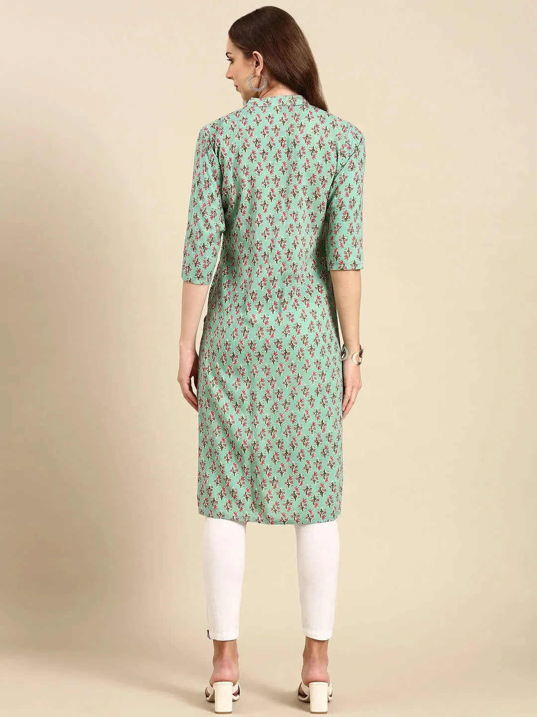Sea Green Printed Kurta - Women's Cotton Indian Kurta Online