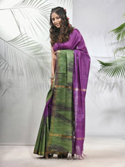 Violet And Sap Green Shibori Printed Silk Saree-MA56BSL34660012
