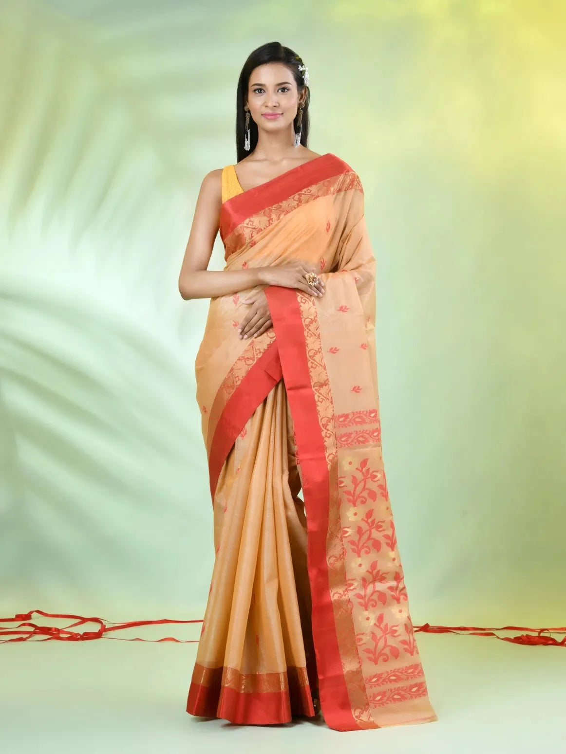 Beige Tussar Silk Saree | Designer Sarees India