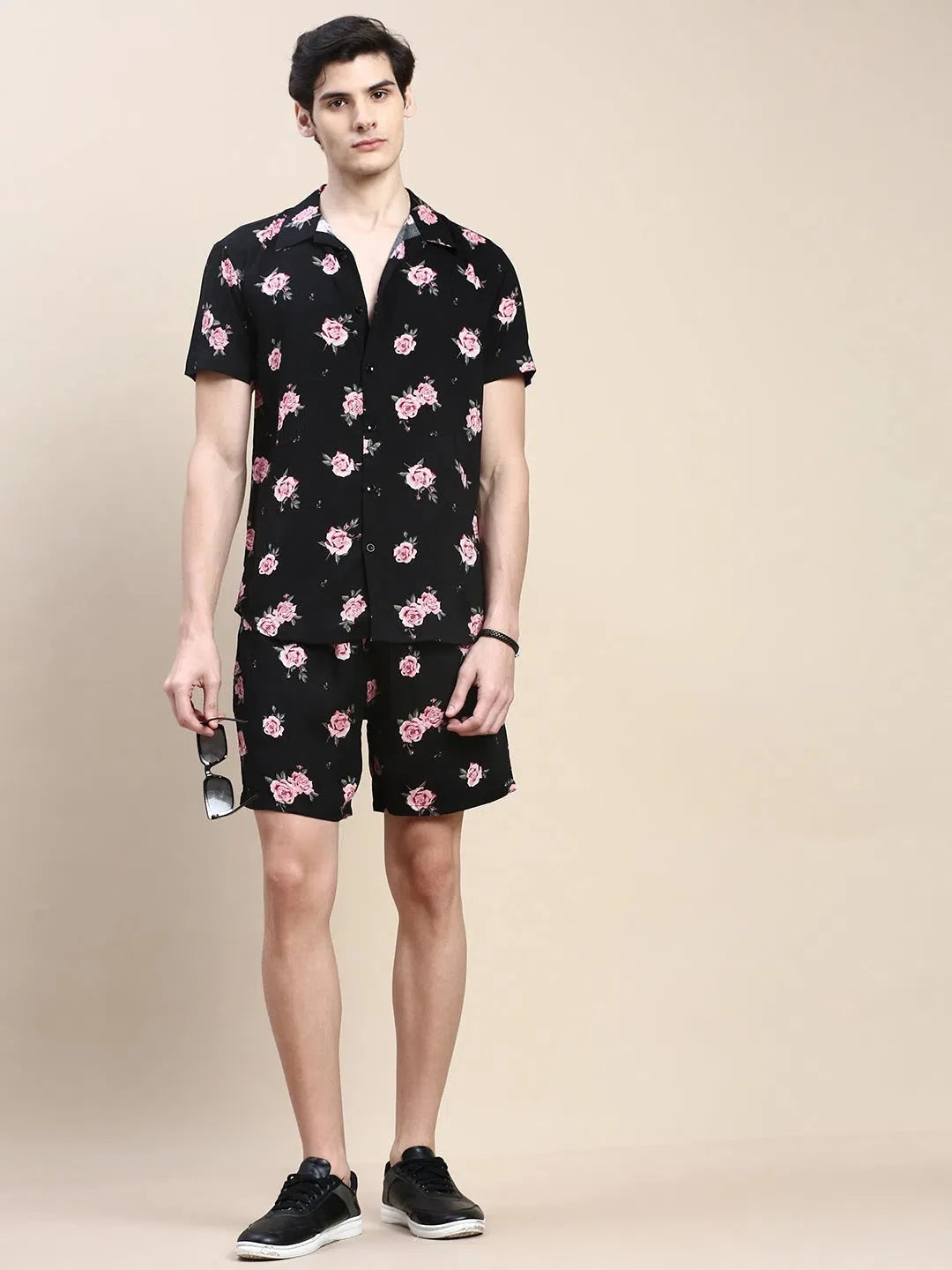 Men's Black Printed Casual Co ord Sets | Cotton Two Piece Sets