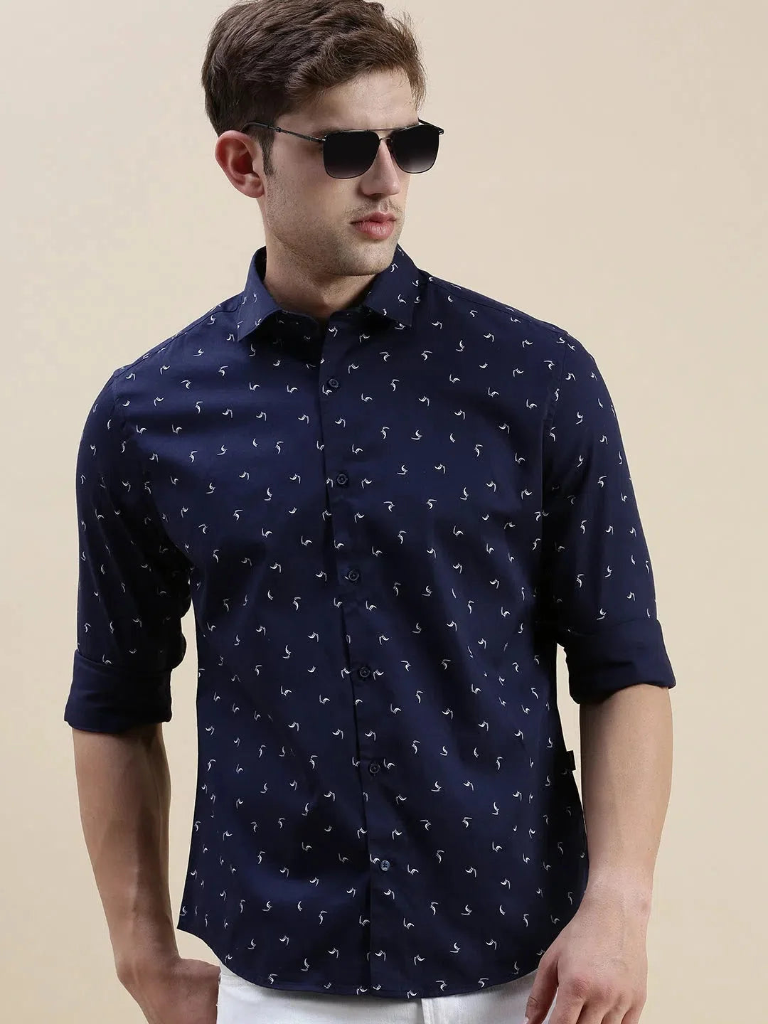 Men Navy Graphics Casual Shirt-STANLEY-5545-Navyblue