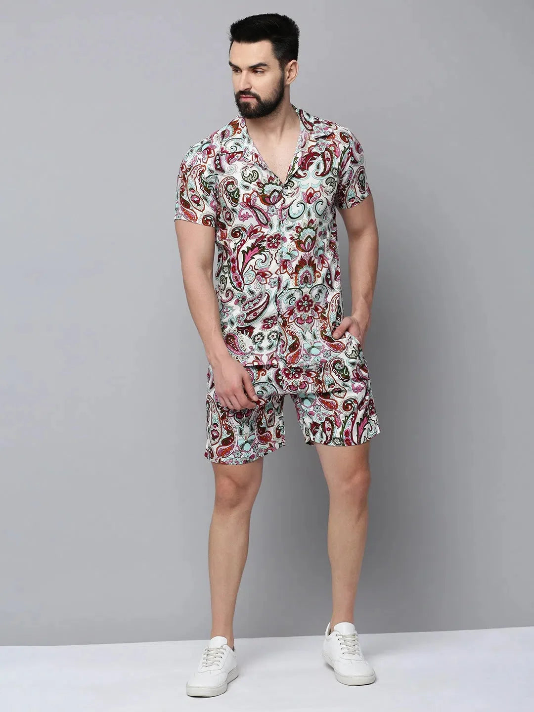 White Printed Casual Co Ord Set Men - Showoff Style