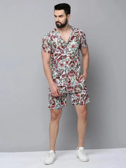 Men White Printed Casual Co-Ord Set-AM-78-17-White