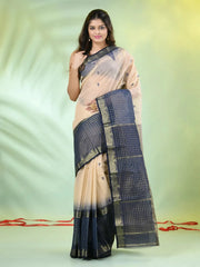 Navy Blue Cotton Saree With Ethnic Motifs-MA66BCT431080054