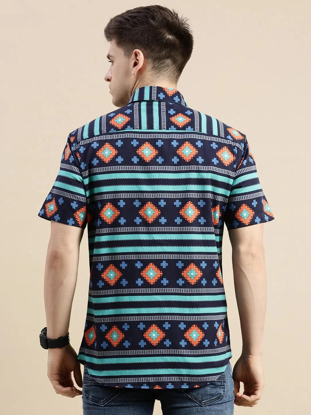 Multi Geometric Mens Shirt | DesiQlo Cotton Printed Shirt