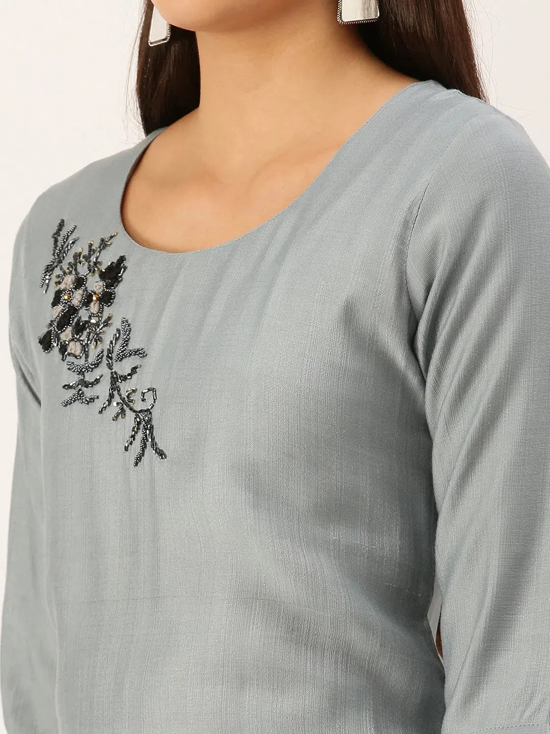 Steel Grey Embellished Indian Kurtas | DesiQlo Women's