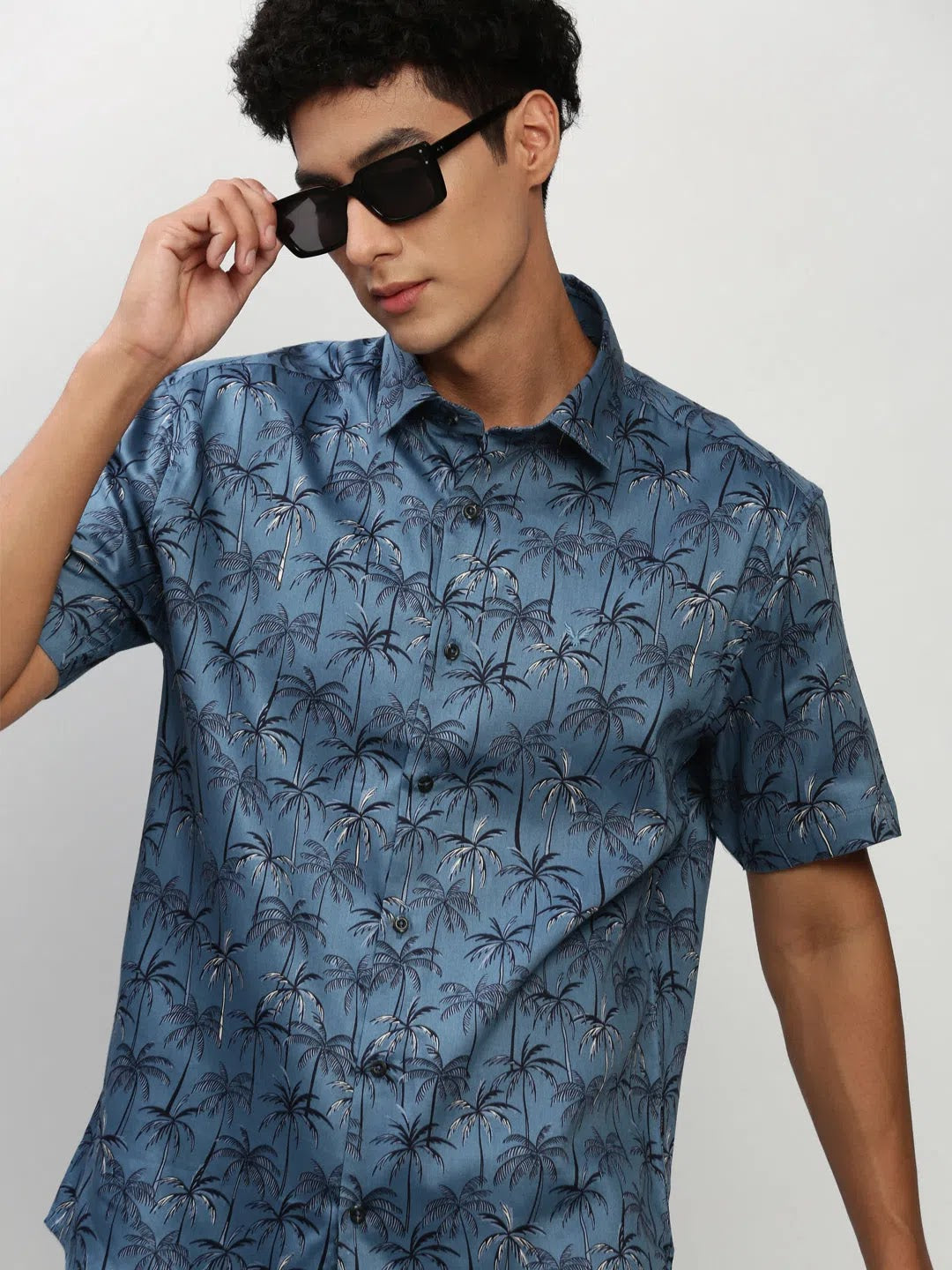 Blue Floral Mens Shirt - Cotton Casual Shirt | DesiQlo