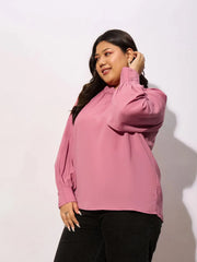 Women Onion Pink Front Twisted Detail Top