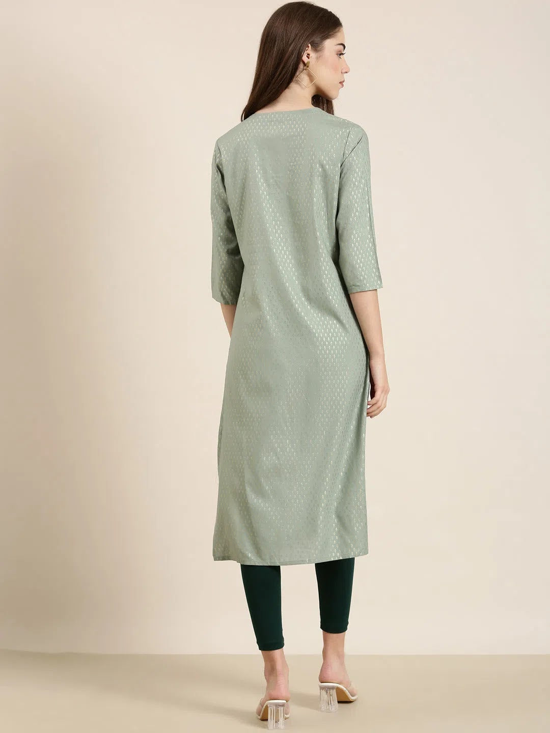 Sea Green Floral Cotton Kurta - Women's Indian Kurti Collection