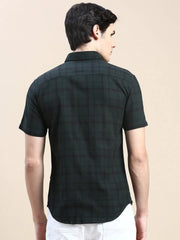 Men Green Checked Casual Shirt-VIVACHECKS-261-Olive