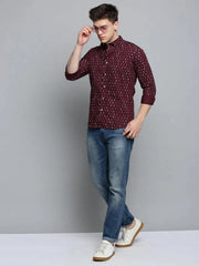 Men Red Printed Casual Shirt-EVMOSPRINTS-2058-Maroon