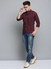 Men Red Printed Casual Shirt-EVMOSPRINTS-2058-Maroon