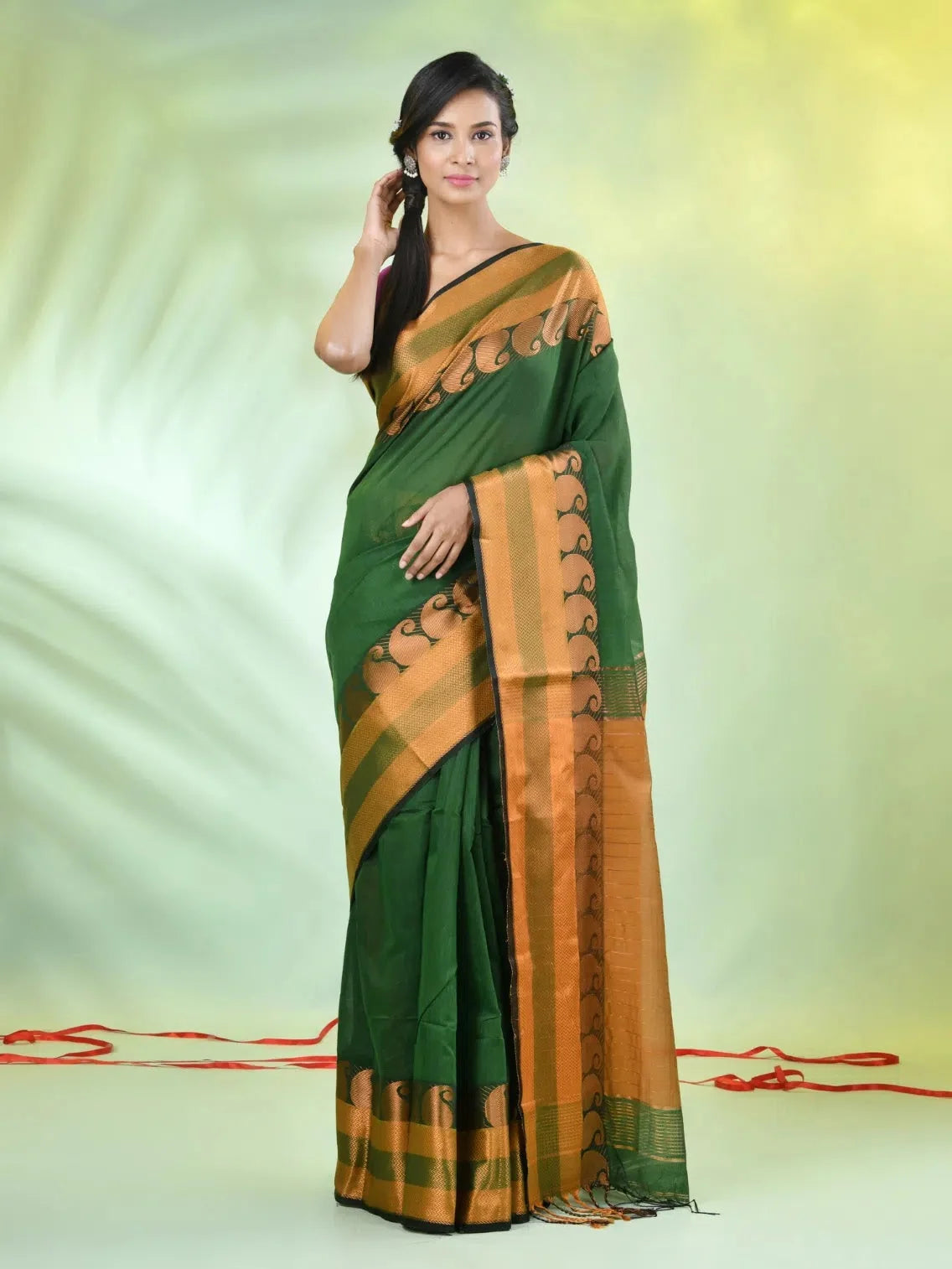 Green Cotton Saree with Zari - Indian Sarees Online