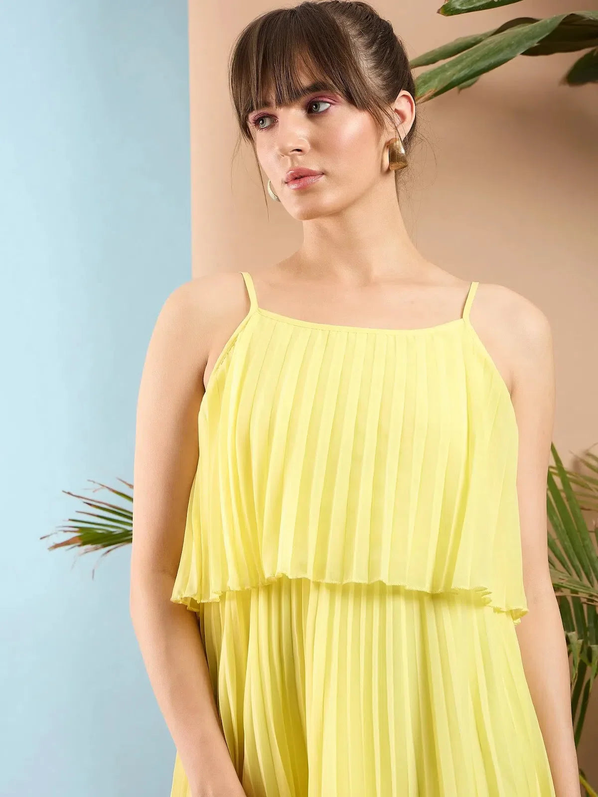 Lemon Pleated Skater Dress - Women's Western Wear, Strappy Dress