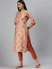 Women's Peach Printed Kurta SetsKC3173-Peach