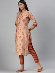 Women's Peach Printed Kurta SetsKC3173-Peach