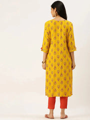 Women's Yellow Printed Straight Kurtas-AT-A426-K-Yellow