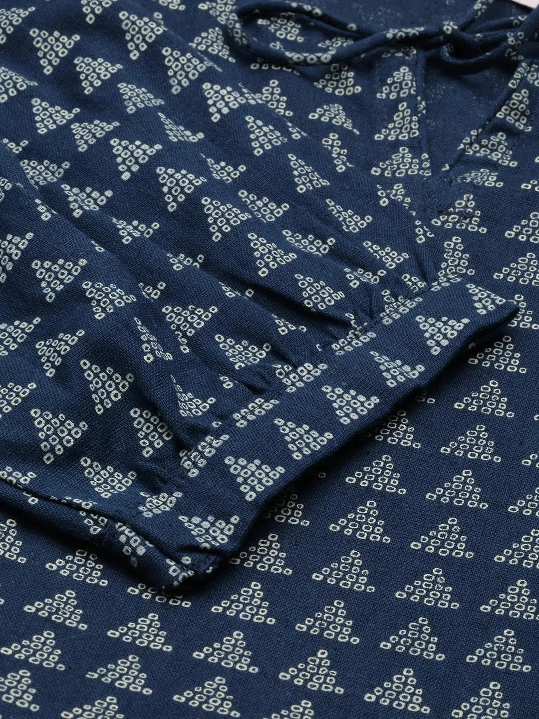 Blue Printed A-Line Kurtas | Indian Kurta for Women - DesiQlo