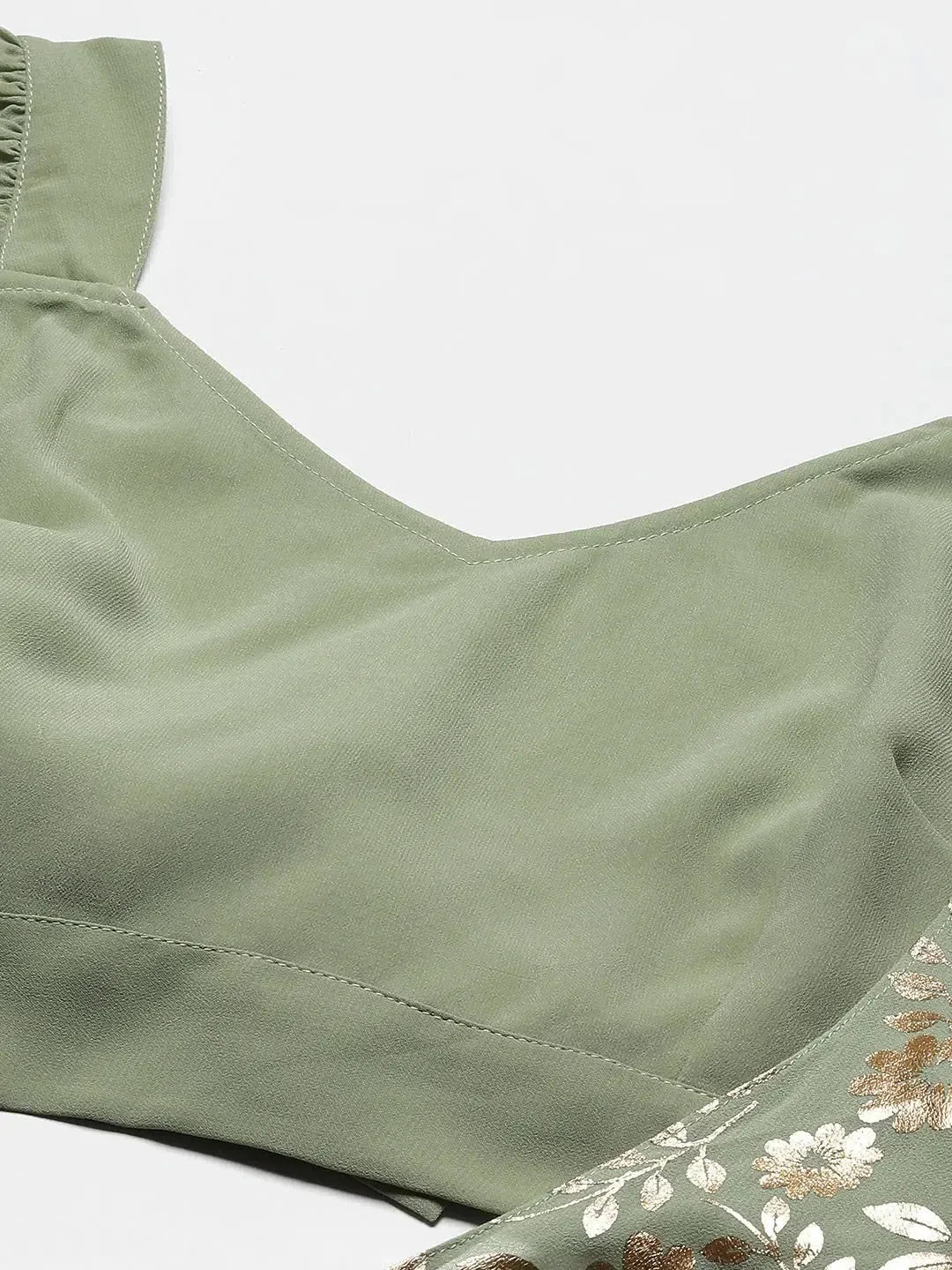 Pista Green Flared Skirt & Crop Top - Designer Lehenga Choli