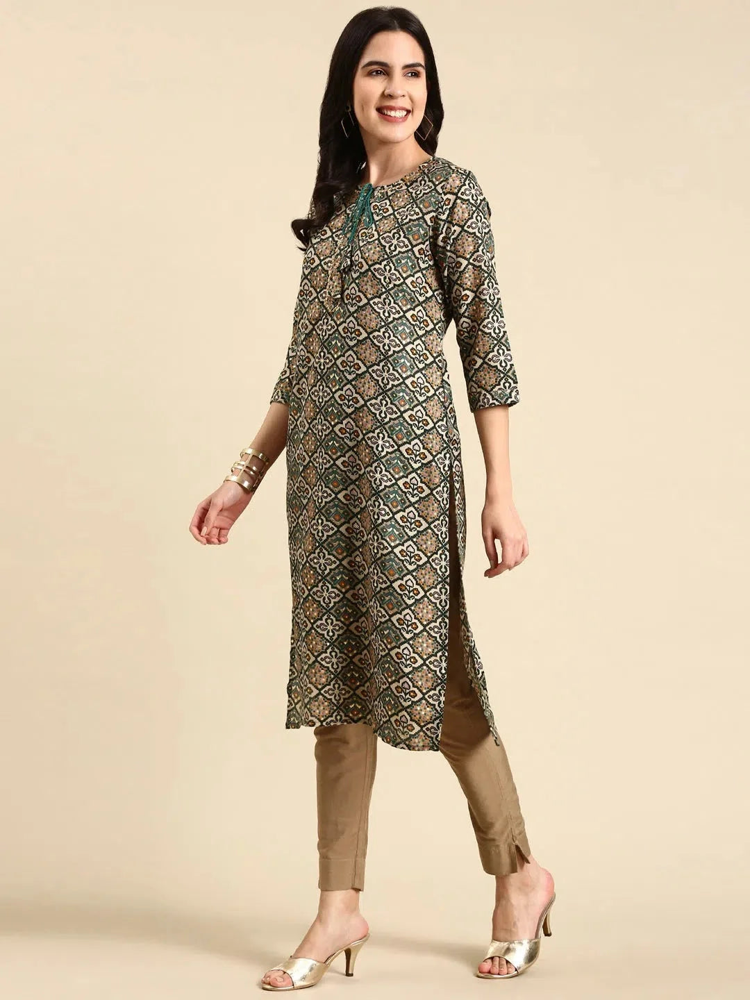 Green Printed Cotton Kurta for Women | Stylish Indian Kurtis