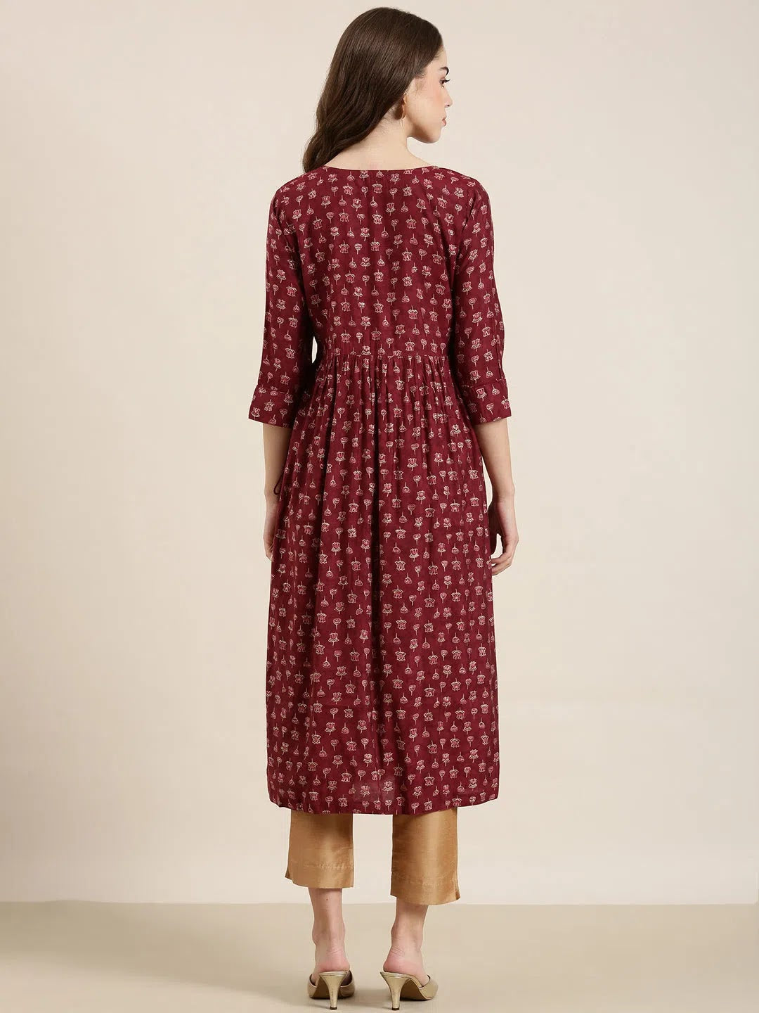 Maroon Floral A-Line Cotton Kurta | Indian Kurtas For Women