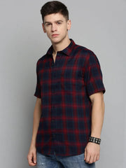 Men Navy Checked Casual Shirt-MAYACHECKS-4414-Navyblue